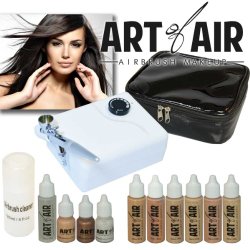 Art of Air Professional Airbrush Cosmetic Makeup System / Fair to Medium Shades 6pc Foundation Set with Blush, Bronzer, Shimmer and Primer Makeup Airbrush Kit