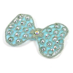 FOREVER YUNG Rhinestone Decor Bowkont Shaped Fringe Hair Sticker Teal Blue for Ladies