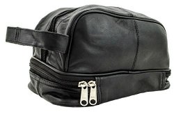 Genuine Leather Dopp Kit Shaving Toiletry Travel Bag for Men (Onyx Black)