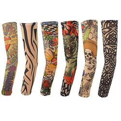 Hmxpls 6pcs Set Body Art Arm Stockings Slip Accessories Fake Temporary Tattoo Sleeves, Tiger, Crown Heart, Skull, Tribal Shape
