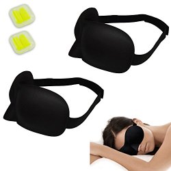 Ipow Lightweight Comfortable Soft Contoured Sleep Eye Mask Shades Blinder Drapes & Ear Plugs – Perfect for Men, Women, Children and Shift Workers, Adjustable Size, 2 Pack,black
