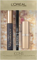 L’Oreal Paris Icons Holiday Kit, with Voluminous Mascara, Infallible Liner and Colour Riche Lip