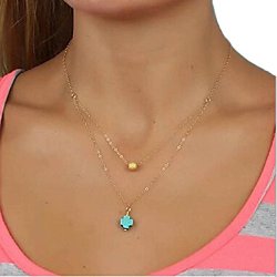Mokingtop® Street Style Womens Water Drop Turquoise Pendant Multilayer Necklace Silver