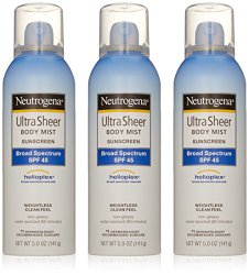 Neutrogena Ultra Sheer Sunblock Body Mist, SPF 45, 5 Ounce (Pack of 3)
