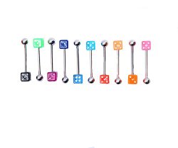 Oasis Plus 10pcs 14G Dice Acrylic Barbell Tongue Ring Balls 316L Surgical Stainless