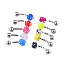 Oasis Plus 10pcs 14G Dice Navel Barbell Rings Acrylic Balls 316L Surgical Stainless