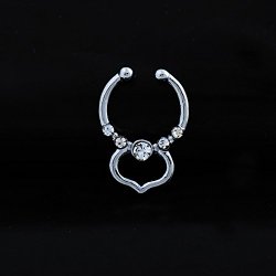 Oasis Plus Clear Gem Silver IP Gothic Elegance Non-Pierced Clip On Septum Fake Nose Ring Stud