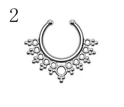 Oasis Plus Silver IP Bubbles and Beads Non Piercing Clip On Septum Fake Nose Ring Stud