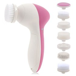 Pixnor P2016 Facial Brush 7 in 1 Facial Massager Face Brush with 7 Brush Heads – Rosy
