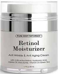 Retinol Moisturizer Cream for Face – with 2.5% retinol, hyaluronic acid, jojoba oil, shea butter and green tea. Best night and day moisturizing cream 1.7 fl. oz.