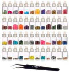 SHANY Cosmetics  3D Nail Art Decoration Mini Bottles with Nail Art Tweezer, 48 Count