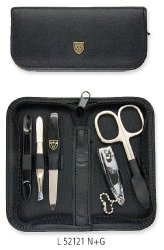 3 Swords – 5 Piece Manicure & Pedicure Kit, made of Genuine Leather in black, Quality: Made in Solingen/Germany