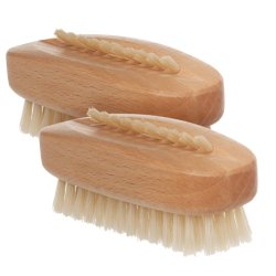 Bürstenhaus Redecker Beechwood Nail Brush with 2 Rows of Extra Strong Pig Bristles, Set of 2, 3-3/4 by 1-1/2 Inches