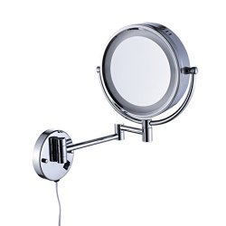 Cavoli Lighted Bathroom Makeup Mirror with LED Light Wall Mount 5x Magnification, Dimmable Wall Mounted Vanity Mirror, Chrome Finish (9-inch)
