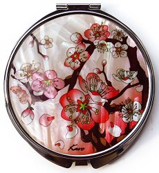 Compact Makeup Mirror Cosmetic Korean Mother of Pearl Lacquered Apricot Tree #33