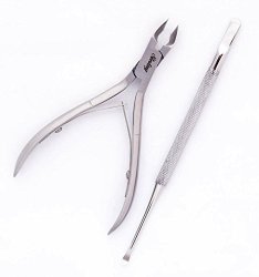 Cuticle Nipper & Pusher Set – Half Jaw Professional Stainless Steel Nippers with BONUS Cuticle Pusher and PVC Storage Bag by Sterling Beauty Tools