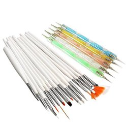 Happy Hours® Deluxe 20pc Nail Art Manicure Pedicure Beauty Painting Drawing Marbling Detailing Polish Brush Dotting Pen Tool Set for Natural False Acrylic Gel Nails