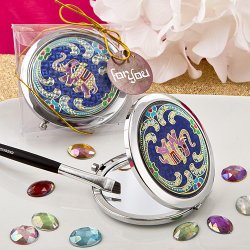 Indian Elephant Blue Metal Compact Mirror in Gift Box