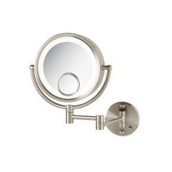 Jerdon HL8515N 8.5-Inch Lighted Wall Mount Makeup Mirror with 7x and 15x Magnification, Nickel Finish