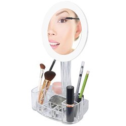 LED 7x Magnified Makeup Mirror with Cosmetic Organizer Base. Battery Operated.