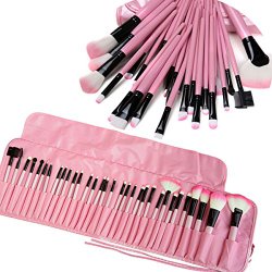 Mily 32 Pcs Pink Rod Makeup Brush Cosmetic Set Kit with Case