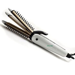 Miss.AJ JPlus 3 In 1 Professional Hair Styling Tool 110v-220v Electric Hair Brush Roller Curler Curling Straightener Waver Iron Flat Wand (White Color)