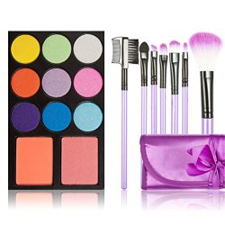 Niwota Cosmetics Professional Eyeshadow Makeup Palette(11Colors)+7 pcs Purple Makeup Brush Set (Style5)