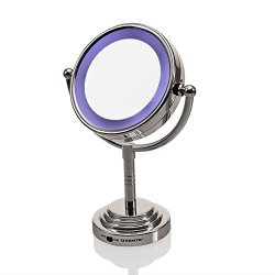 Ovente MLT28C LED Battery-Operated Tabletop Vanity Mirror, 1X/5X Magnification, Chrome
