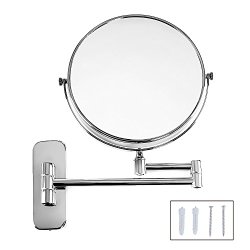 Songmics 8” Two-Sided Wall Mount Makeup Mirror Extendable Cosmetic Mirror 5x Magnification Chrome Finish UBBM513
