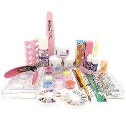 Warm Girl Acrylic Nail Kit Clear Pink White Acrylic Powder Liquid Brush Nail Kit Glitter Clipper File Glue Nail Art Tips Set Kit
