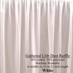21 inch long WHITE Cribskirt Gathered Crib Dust Ruffle
