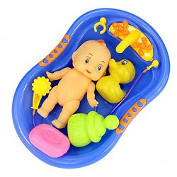 7 Pcs Funny Baby Bathtime Doll in Bath Tub with Shower Accessories Set Kids Role Play Toys Xmas Gift Red Blue
