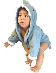 Baby Bathrobe Hooded Bath Towel, 100% Cotton Infant Blue Shark Bath Robe, Baby Shower Gift, 0-12 Months