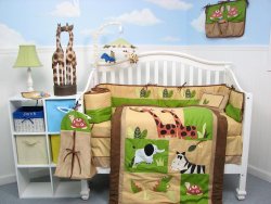 Boutique Safari Jungle Animals Baby Crib Nursery Bedding Set 13 pcs included Diaper Bag with Changing Pad & Bottle Case