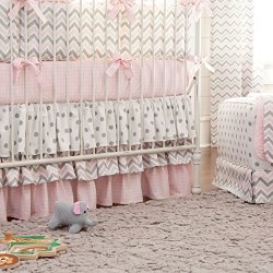 Carousel Designs Pink and Gray Chevron Crib Skirt Three Tier 18-Inch Length