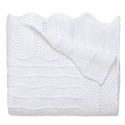 Elegant Baby 100% Cotton, Fancy Knit Blanket with Wide Ribbed Border 30 x 40 Inch in White
