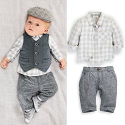 Furivy New Newborn Baby Boy Grey Waistcoat + Pants + Shirts Clothes Sets Suit 3pcs (Fit 75-85cm Baby)