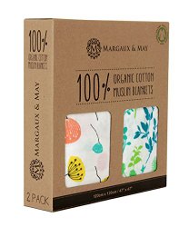 Organic Muslin Swaddle Blankets by Margaux & May | 47″ X 47″ | Ultra Soft | Lifetime Guarantee