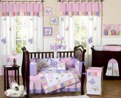Pink and Purple Butterfly Flower Collection Baby Girl Bedding 9pc Crib Set by Sweet Jojo Designs