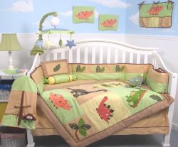 SoHo Dinosaur Story Baby Crib Nursery Bedding Set 13 pcs included Diaper Bag with Changing Pad & Bottle Case