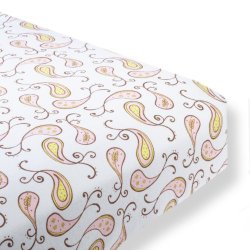 SwaddleDesigns Cotton Flannel Fitted Crib Sheet, Triplets Paisley, Pastel Pink