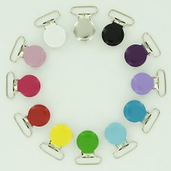 12 Starter Pack Enamel Round Face 1″ Suspender Clips with Rectangle Inserts for Soother/Paci/Pacifier/Dummy/Bib/Toy Holder Clips