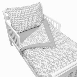 American Baby Company 100% Cotton Percale Toddler Bedding Set, Gray Lattice, 4 Piece
