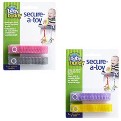 Baby Buddy 4 Count Secure-A-Toy Straps, Pink/Gray/Lilac/Yellow