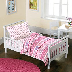 Butterfly Dots Pink Girls 4-Piece Toddler Bedding Set