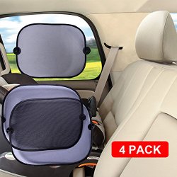 Car Sun Shade for Baby, Mudder Baby Sunshade with UPF 30+, Vehicle Side Window Sunshades (4 Pack) with Stick Suction Cups for Car UV Protection – Easy to Stick and Fold