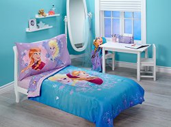 Disney Frozen Magical Sisters 4 Piece Toddler Bedding Set, Pink/Purple/Blue