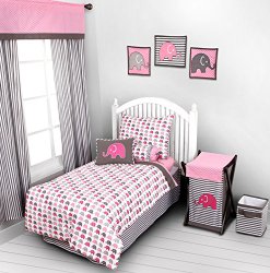 Elephants Pink/Grey 4 pc Toddler Bedding Set