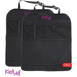 Kick Mats, KidLuf Car Kick Mats with Organizer – Premium Thick Waterproof Quality Seat Back Protectors – Extra Long Size with Adjustable Straps – Car Seat Back Protectors (2 Pack)