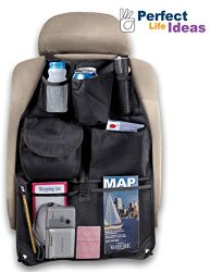 Perfect Life Ideas Auto Seat Organizer 6 Pocket Seat Back Organization – Holds Baby Children’s Toys Beverages Maps and Trash -Keeps Car Neat, Tidy. Mesh Pockets to See and Access